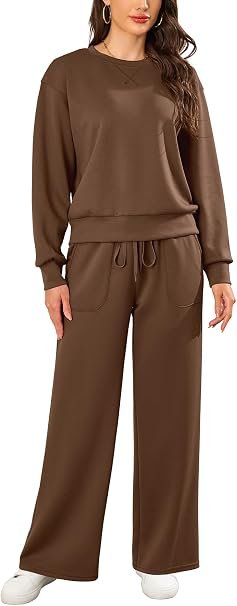 615eY6_le4L._AC_SY606 SHEKINI Women’s Lounge Wear Set – Long Sleeve Top and Matching Trousers, 2-Piece Tracksuit