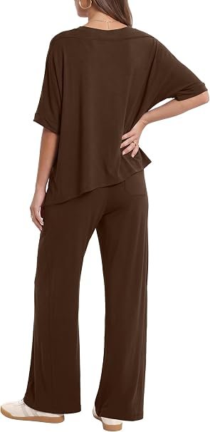 61bBBawV9cL._AC_SY606 Darong Women's Short Sleeve Pant Sets Pant Sets (pack of 2)