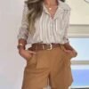 siliteelon Striped Button Down Shirts for Women Work Collared Dress Shirt