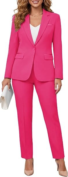 61wgV6e2-TL._AC_SY606 Kelyaa Women's Lapel Notches One-Button Narrow Cut Jacket Set of 2