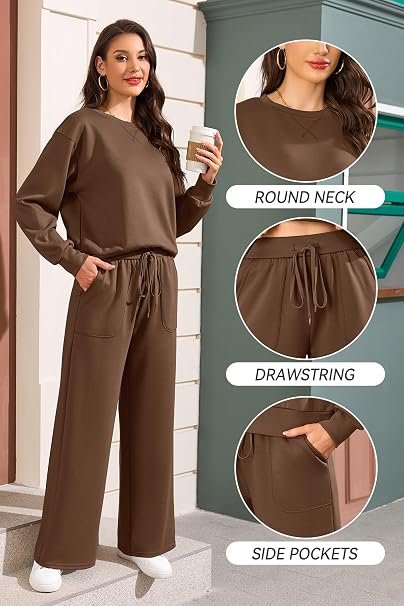 7145bfpoAXL._AC_SY606 SHEKINI Women’s Lounge Wear Set – Long Sleeve Top and Matching Trousers, 2-Piece Tracksuit