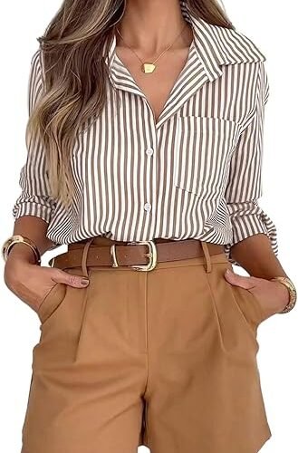 siliteelon Striped Button Down Shirts for Women Work Collared Dress Shirt