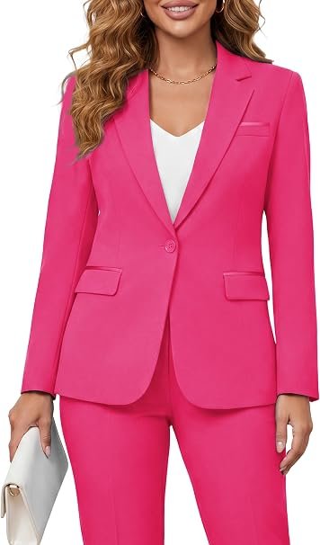 71m8qgTG-PL._AC_SY606 Kelyaa Women's Lapel Notches One-Button Narrow Cut Jacket Set of 2