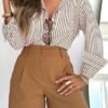siliteelon Striped Button Down Shirts for Women Work Collared Dress Shirt