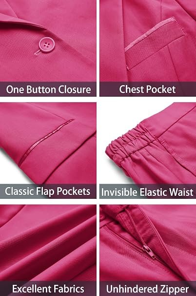 81ALGsWYtoL._AC_SY606 Kelyaa Women's Lapel Notches One-Button Narrow Cut Jacket Set of 2