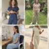 81ApNOEYVbL._AC_SY606 Famulily Women’s 2-Piece Summer Tracksuit Set – Pleated Crew Neck Top & Wide-Leg Cropped Trousers with Pockets