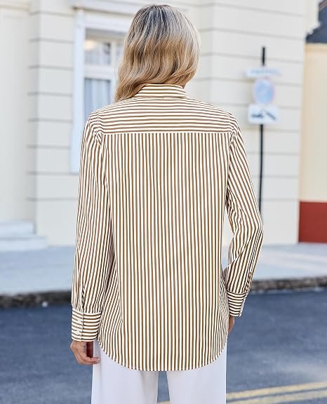 siliteelon Striped Button Down Shirts for Women Work Collared Dress Shirt