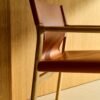 Jan chair made of light brown recycled leather fibres and FSC 100% solid ash wood with natural tone finish