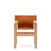 Jan chair made of light brown recycled leather fibres and FSC 100% solid ash wood with natural tone finish